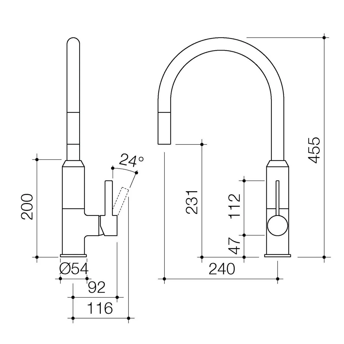 Dorf Vixen Retractable Sink Mixer 116mm x 455mm Black Nickel - Lead Free - Image 2