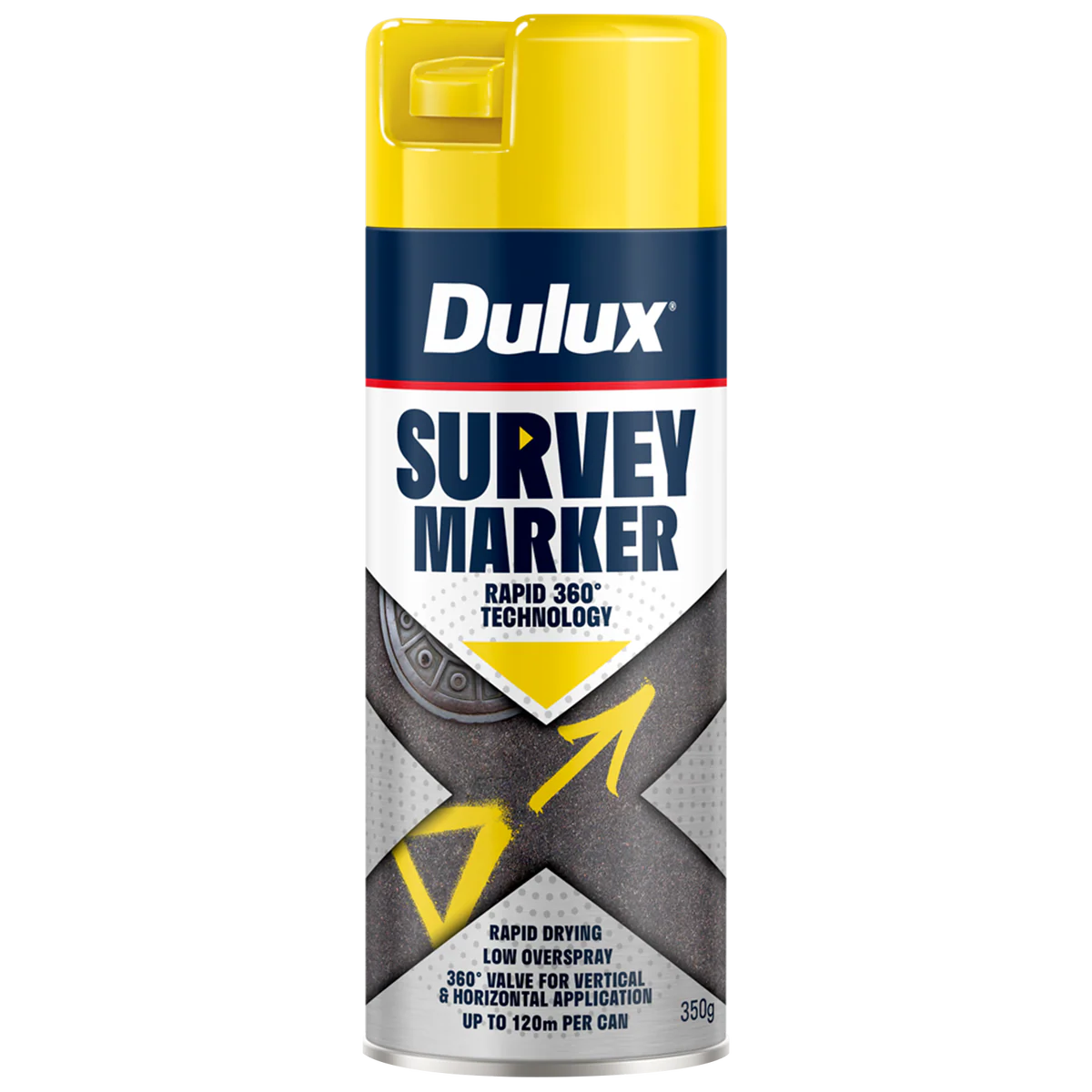 Dulux 350g Vivid Yellow Survey Marker Spray - 0.35L - Rapid Drying, Low Overspray