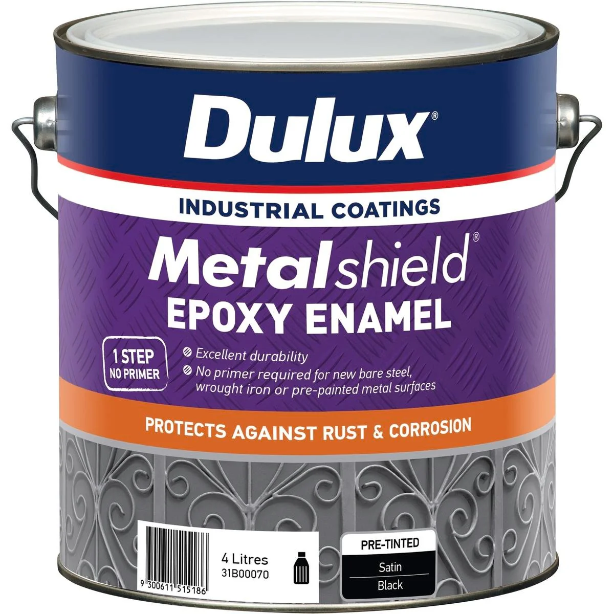 Dulux 4L Metalshield Epoxy Enamel Satin Black - Durable Rust Protection