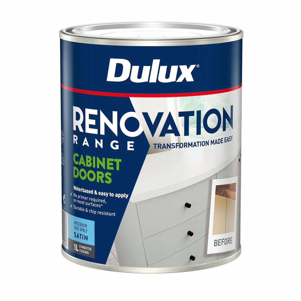 Dulux 1L Ticking Satin Cabinet Doors - Water-Based Interior Coating
