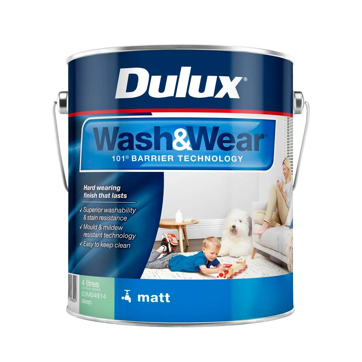 Dulux Deep Wash Wear Matt Interior Paint - 4L - 192mm x 179mm x 176mm - Washable, Stain Resistant