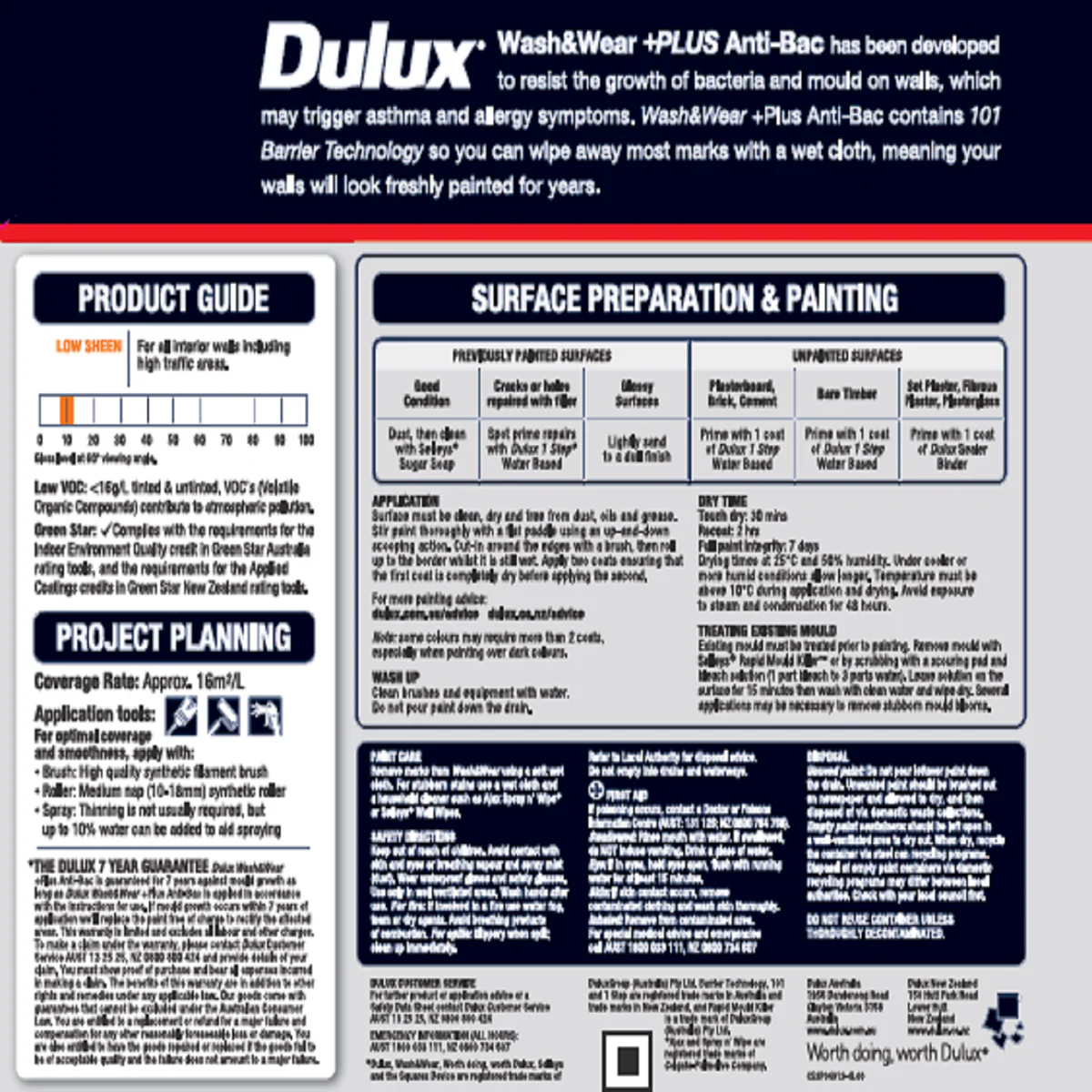 Dulux Interior Paint - 1L - Wash&Wear - Low Sheen - Vivid White - Image 3