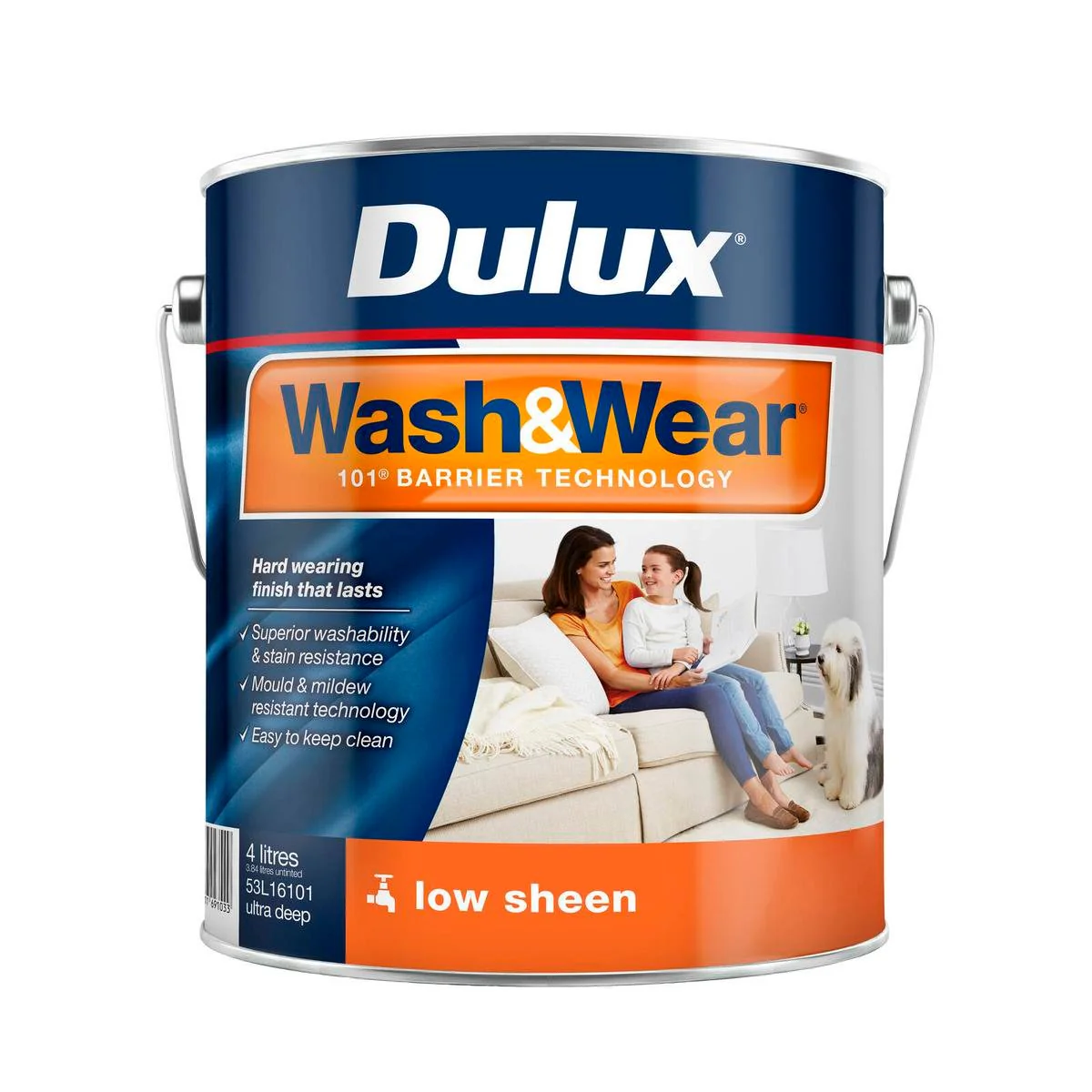 Dulux Interior Paint Wash Wear Low Sheen Ultra Deep 4L - 4L - Washable, Stain Resistant