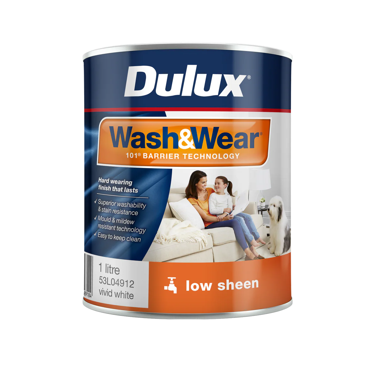 Dulux Interior Paint Wash Wear Low Sheen Vivid White 1L - 1L - Stain Resistant