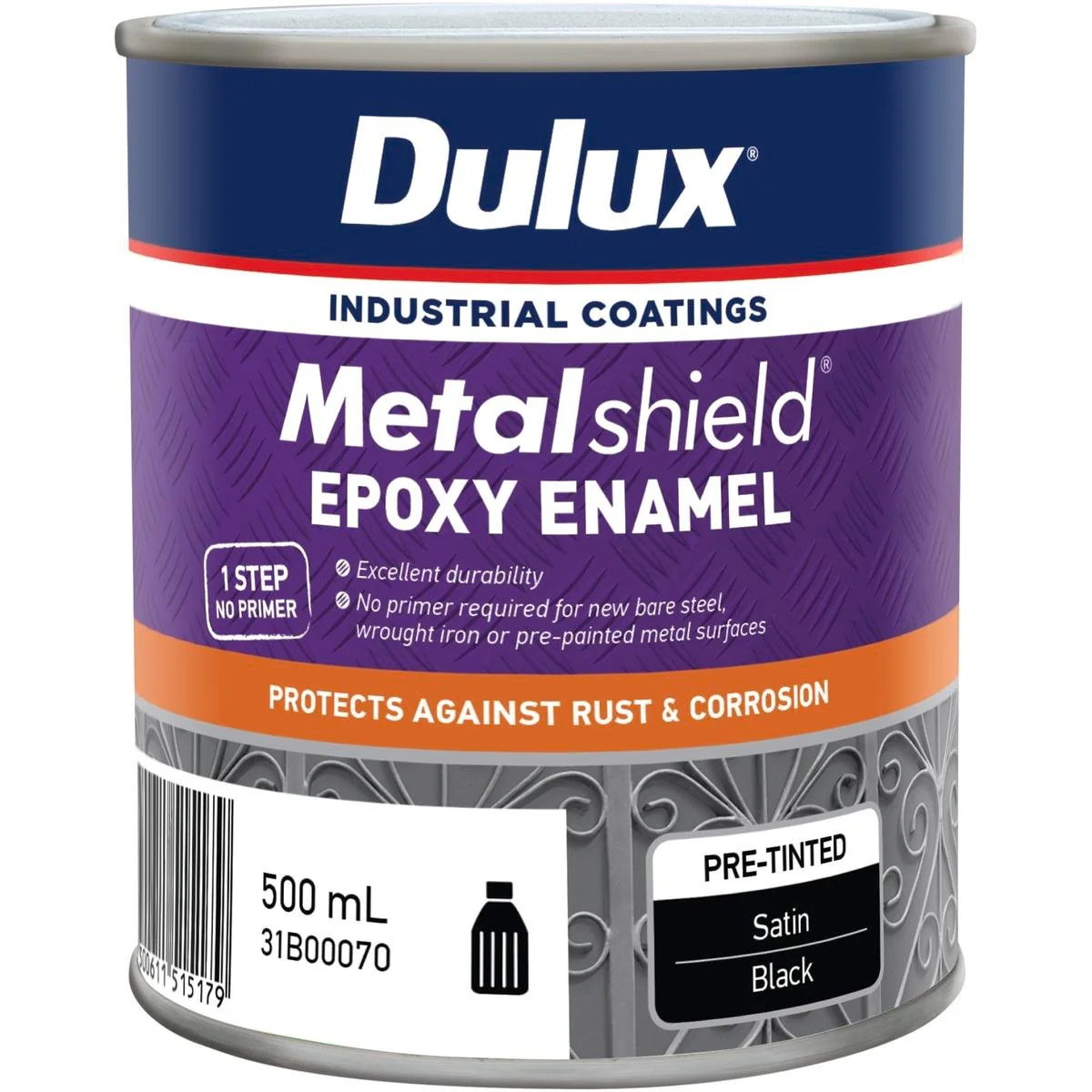 Dulux Metalshield 500ml Epoxy Enamel Satin Black - Durable Rust Protection