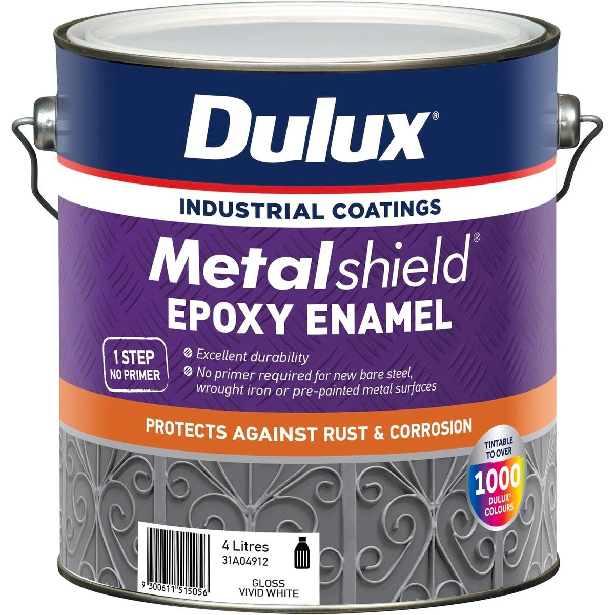 Dulux Metalshield Epoxy Enamel Gloss Paint 4L Vivid White Durable Finish