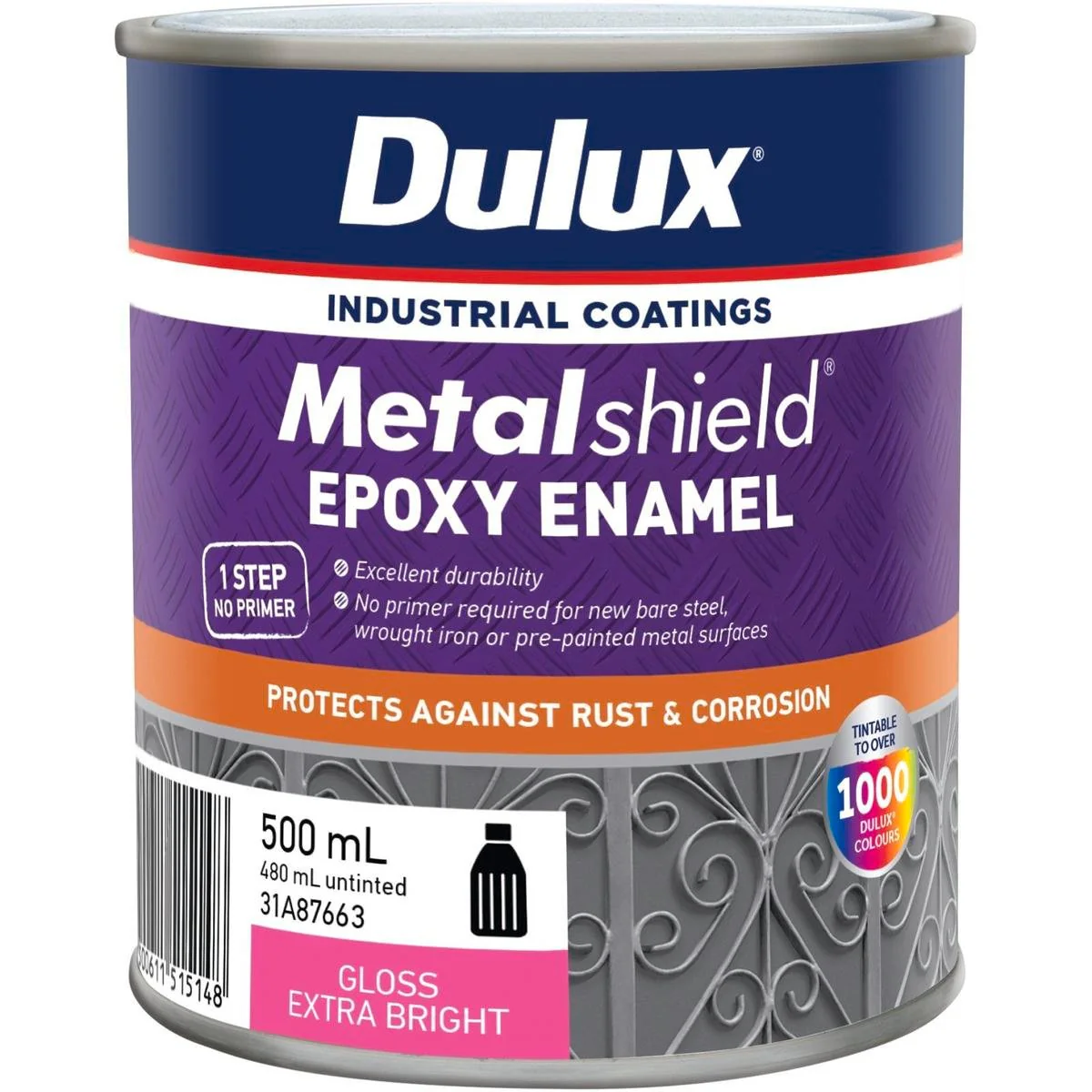 Dulux Metalshield Epoxy Enamel Gloss Paint 500ml Extra Bright Durable