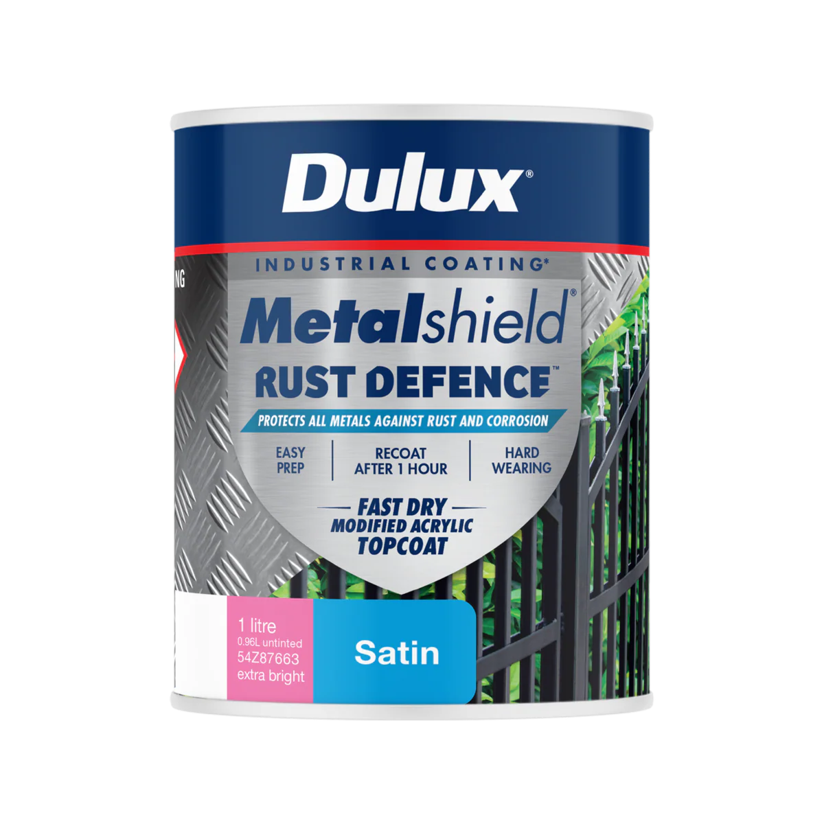 Dulux Metalshield Rust Defence 1L Extra Bright Base Satin - Fast-Drying Protection