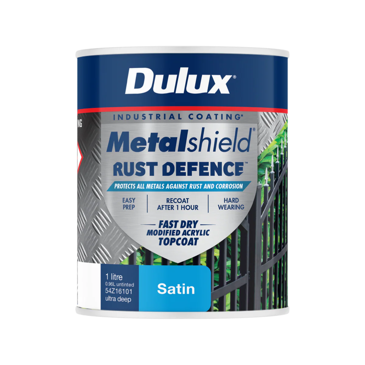 Dulux Metalshield Rust Defence - 1L Satin - Ultra Deep Base - Fast-Drying
