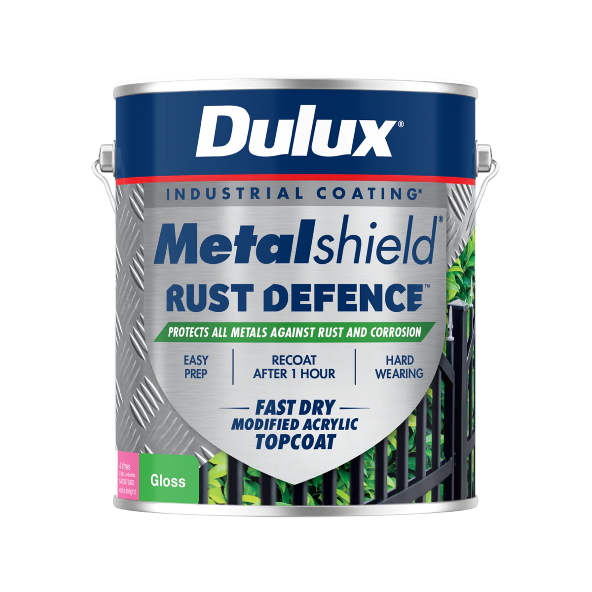 Dulux Metalshield Rust Defence - 4L Gloss Topcoat - 176mm x 193mm - Fast-Drying