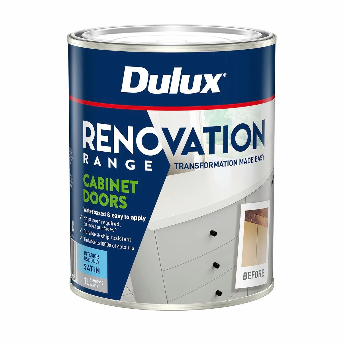 Dulux White Satin Cabinet Doors 1L - Water-Based Interior Coating