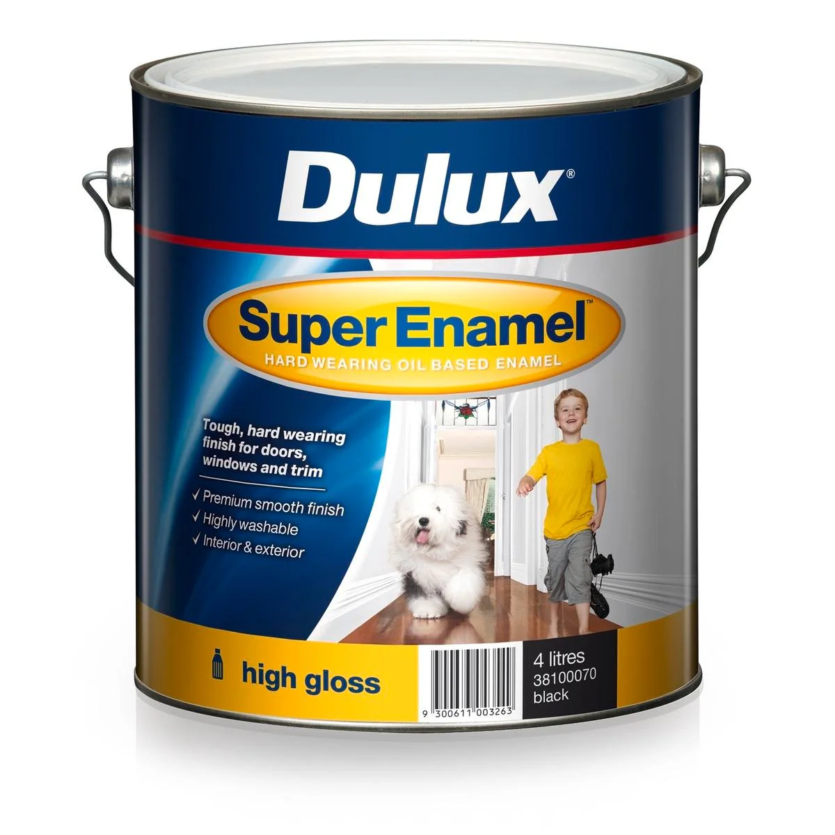 Dulux Super Enamel Paint High Gloss Black 4L Oil-Based Washable
