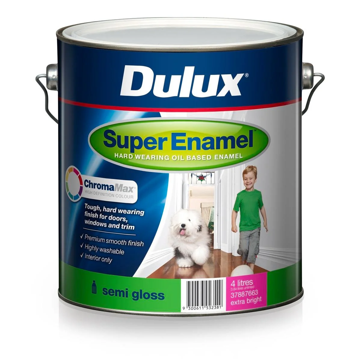 Dulux Super Enamel Paint Semi Gloss 4L Extra Bright Durable Finish