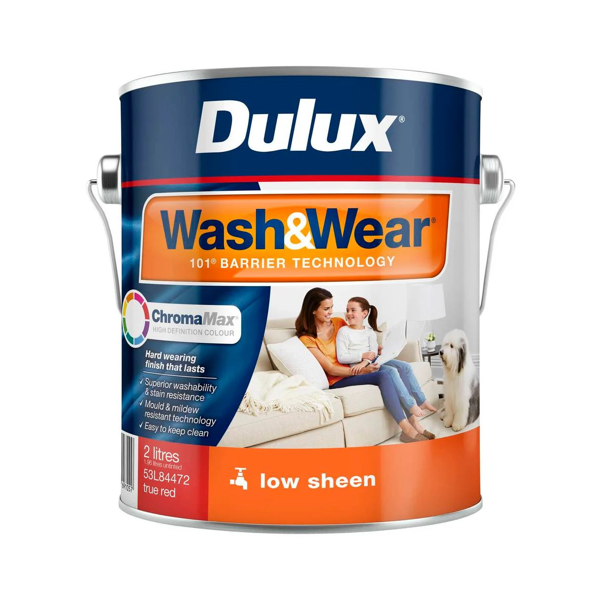 Dulux True Red Low Sheen Interior Paint 2L - Wash Wear - Low VOC - Mould Resistant