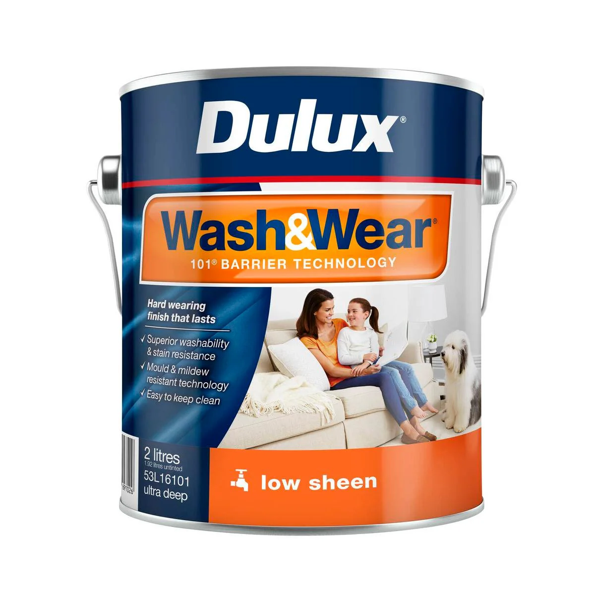 Dulux Ultra Deep Low Sheen Interior Paint 2L - Wash Wear - 158mm x 139mm - Stain Resistant