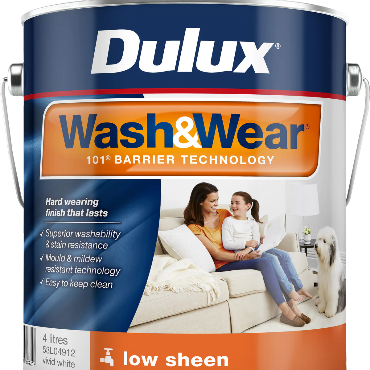 Dulux Vivid White Low Sheen Interior Paint 4L - 179mm x 192mm - Washable
