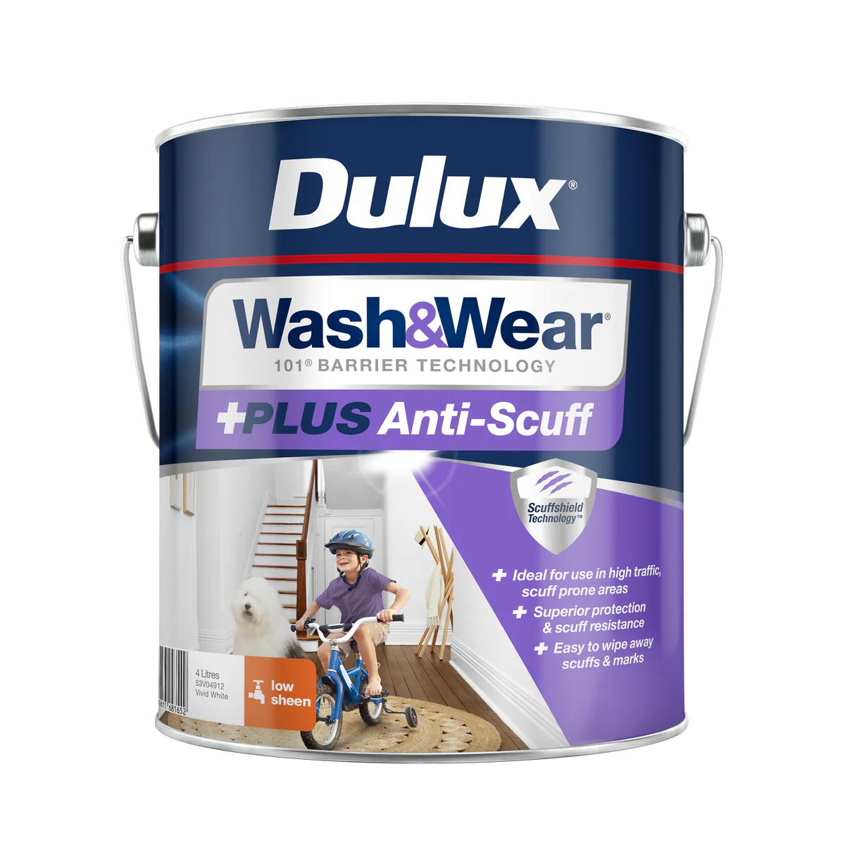 Dulux Vivid White Low Sheen Interior Paint 4L - Washable - Anti-Scuff