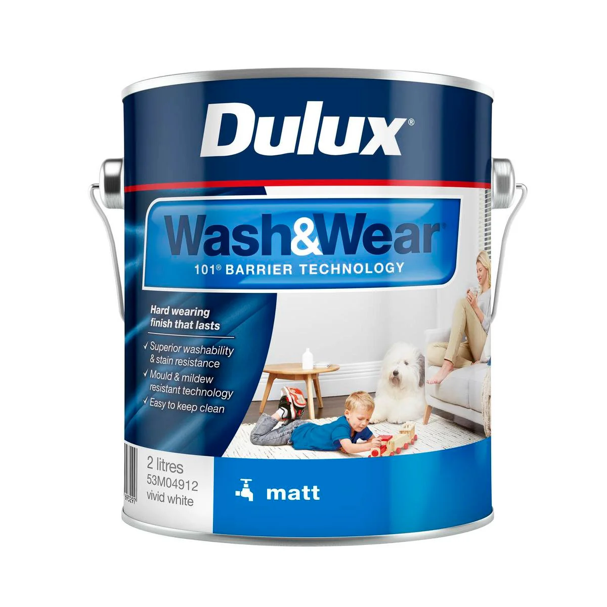 Dulux Vivid White Matt Wash Wear Interior Paint - 2L - 158mm x 139mm - Washable, Durable