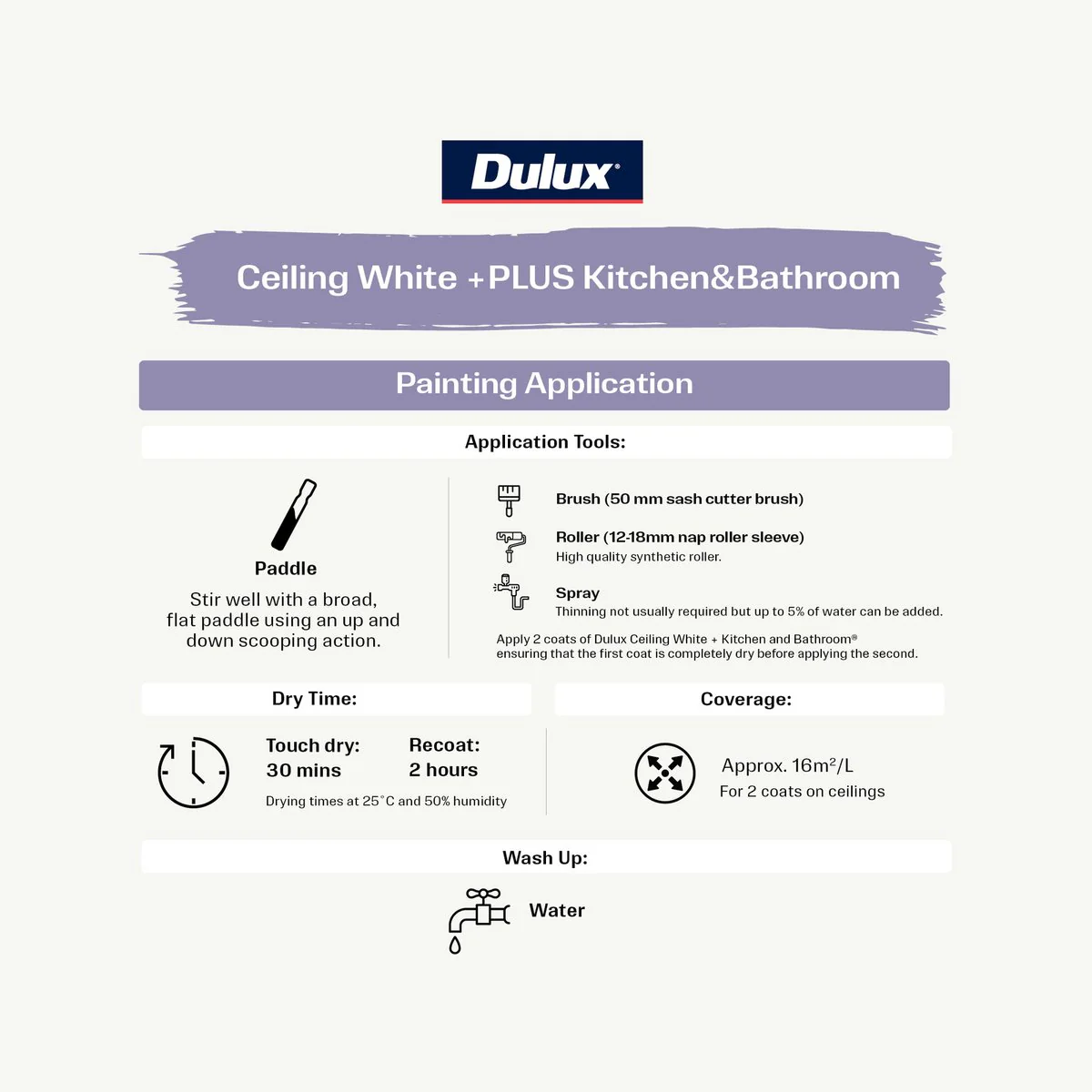 Dulux White Ceiling Plus Kitchen and Bathroom Paint - 2L - Water-Based - Mould Protection - Image 3