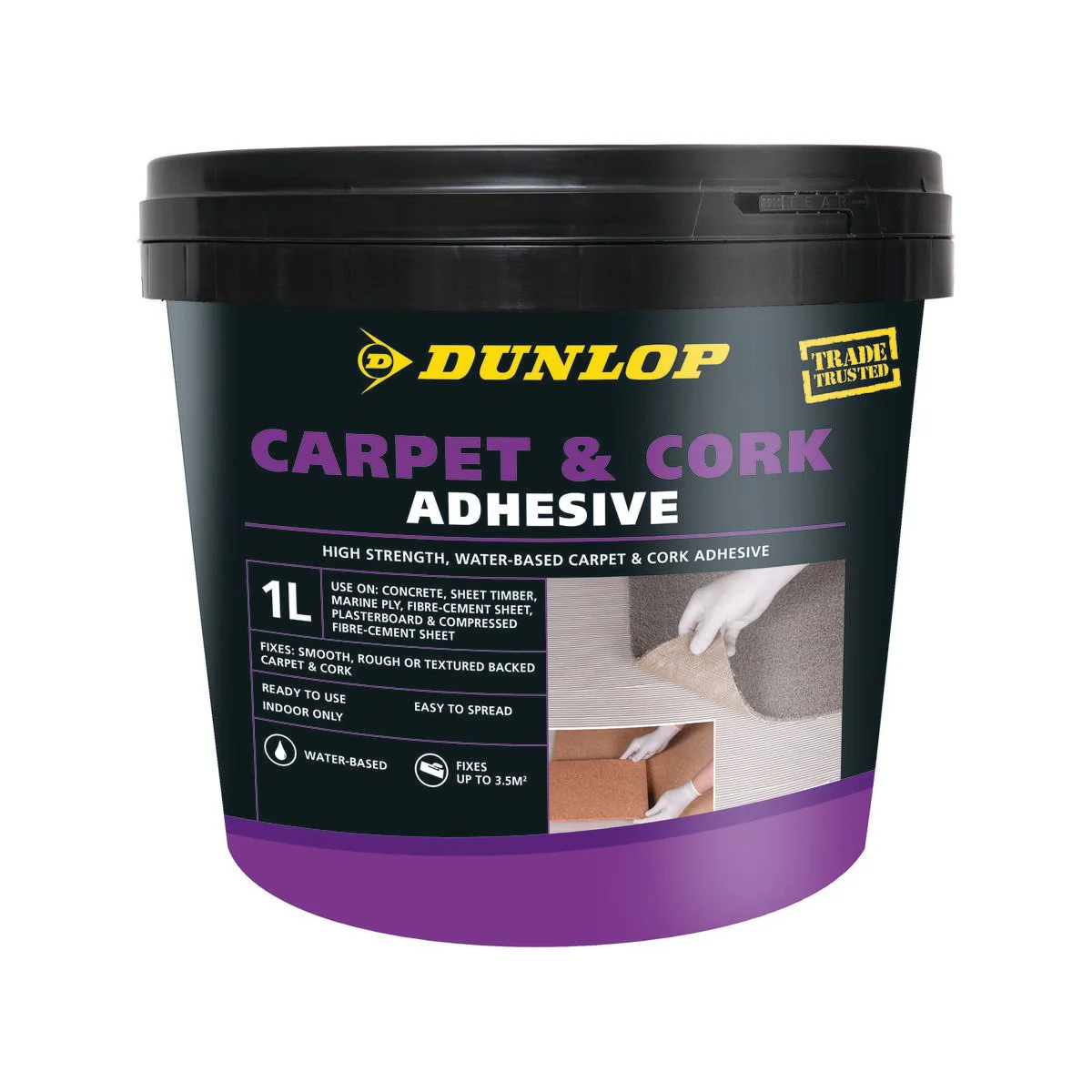 Dunlop 1L Carpet and Cork Adhesive - High Strength - Easy to Use