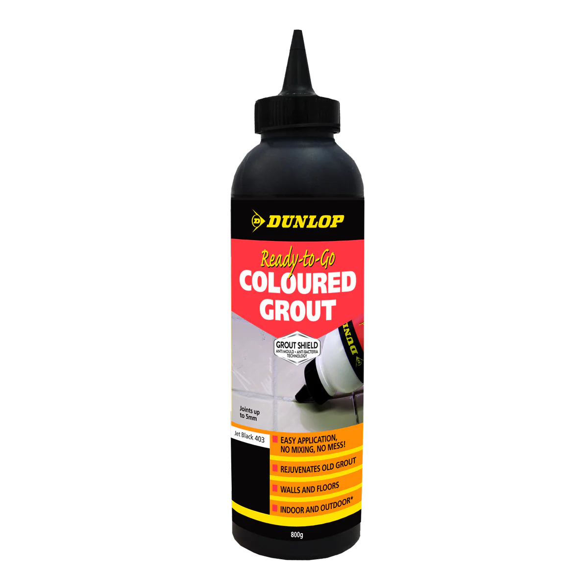 Dunlop Ready-to-Go Coloured Grout - 800g - Jet Black - Mould Resistant