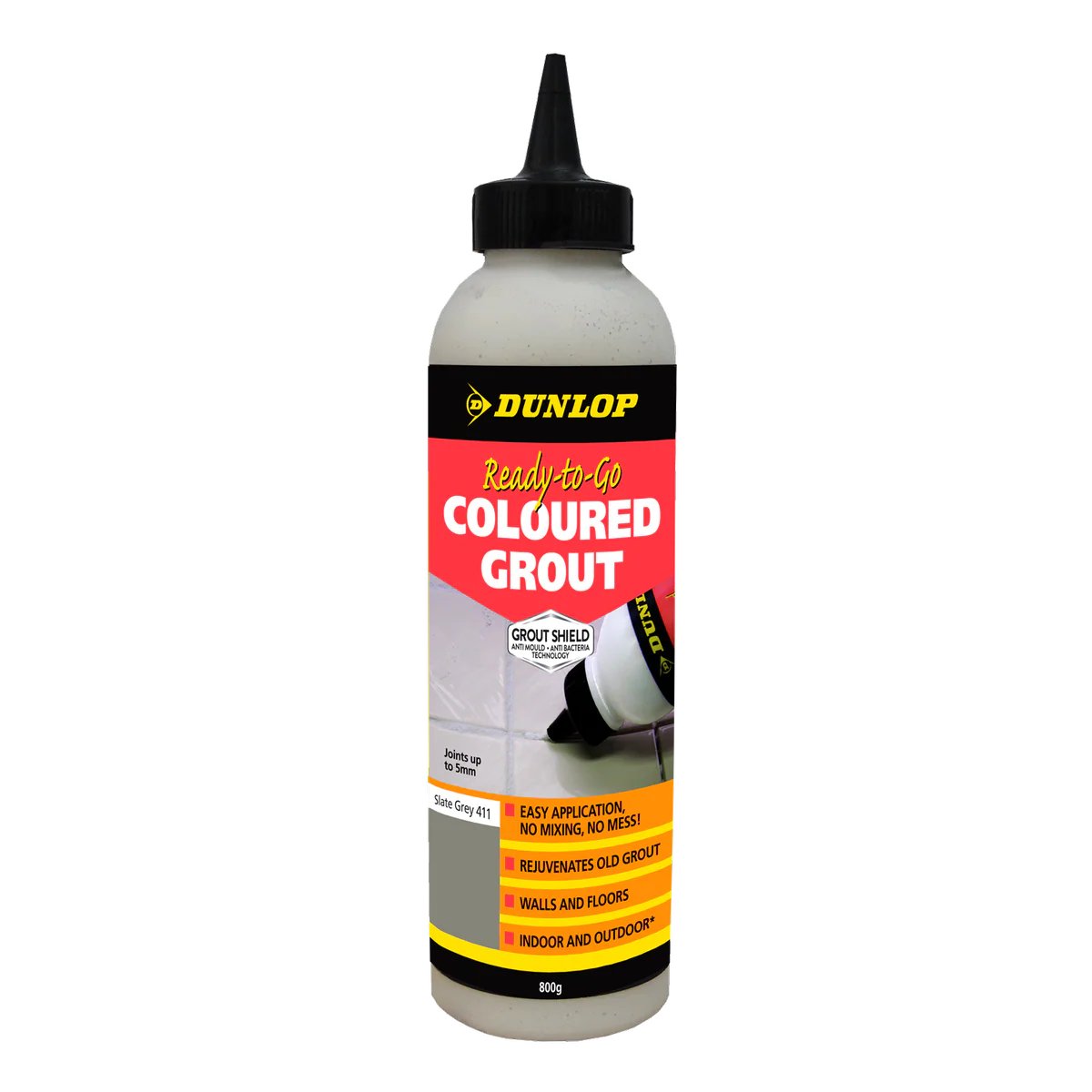 Dunlop Ready-to-Go Coloured Grout 800g Slate Grey Anti Mould Protection