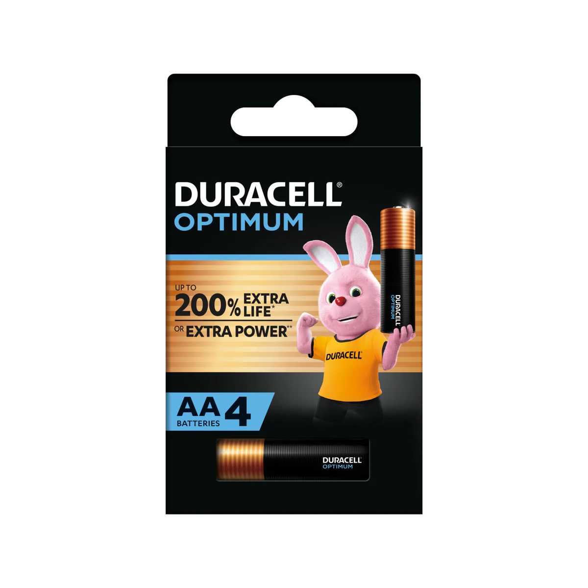 Duracell AA Optimum Batteries - 4 Pack - 1.5V - Alkaline - Copper/Black - High-Drain Performance