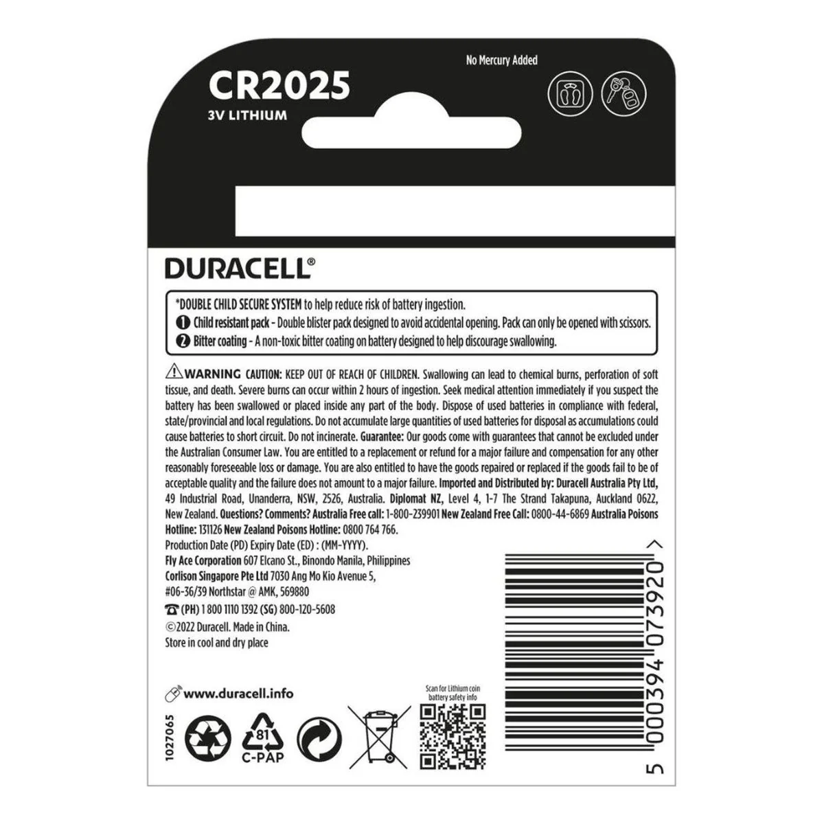 Duracell Specialty Lithium Coin CR2025 3V Battery 4 Pack - Long-Lasting Power - Child-Resistant - Image 2