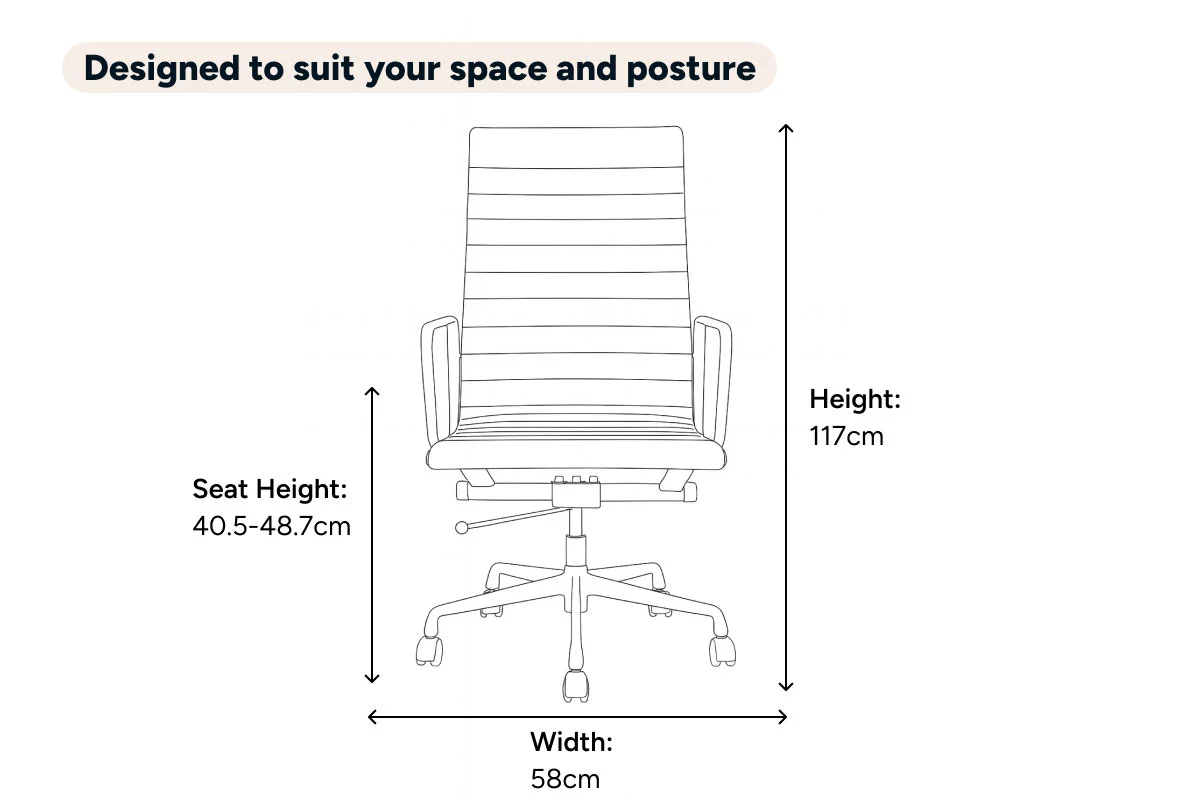 Eames High Back Leather Office Chair in Black with Chrome Frame - Image 11