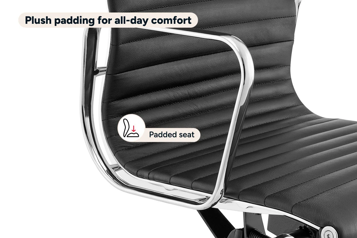 Eames High Back Leather Office Chair in Black with Chrome Frame - Image 5