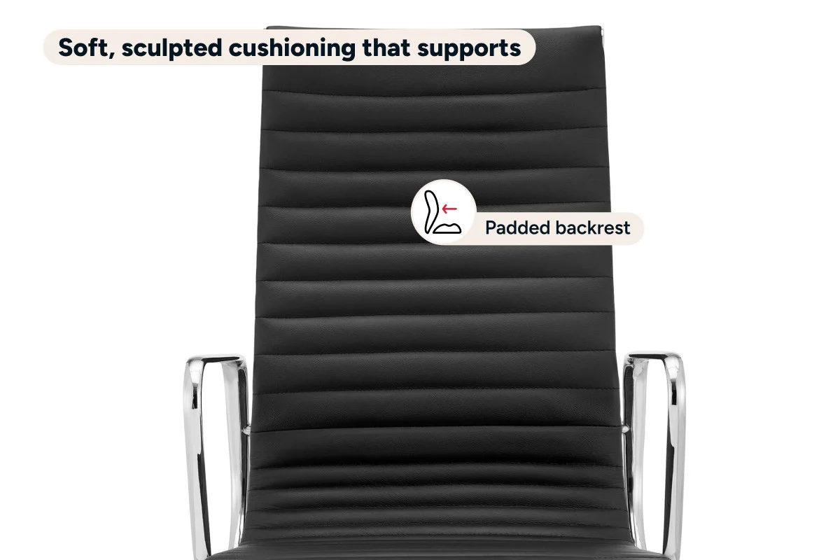 Eames High Back Leather Office Chair in Black with Chrome Frame - Image 6