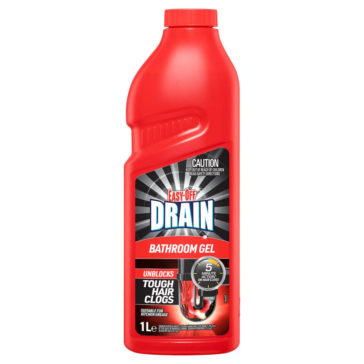 Easy Off Bathroom Gel Drain Cleaner - 1L - Unblocks Tough Clogs - Antibacterial