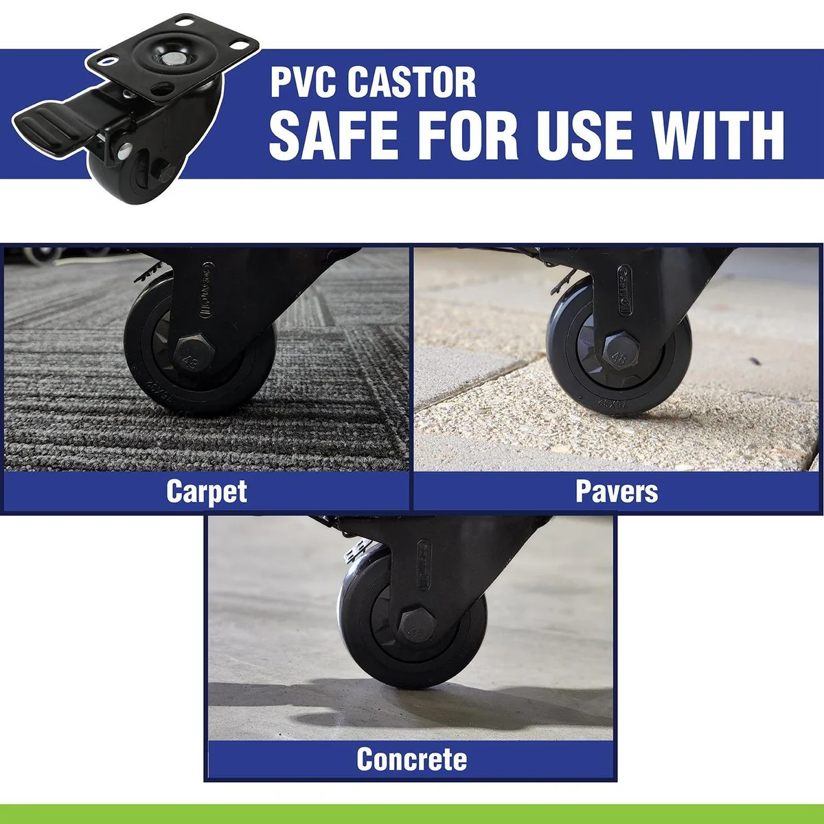 Easyroll 100mm Fixed Castor - Black PVC - Durable & Shock Absorbent - Image 5