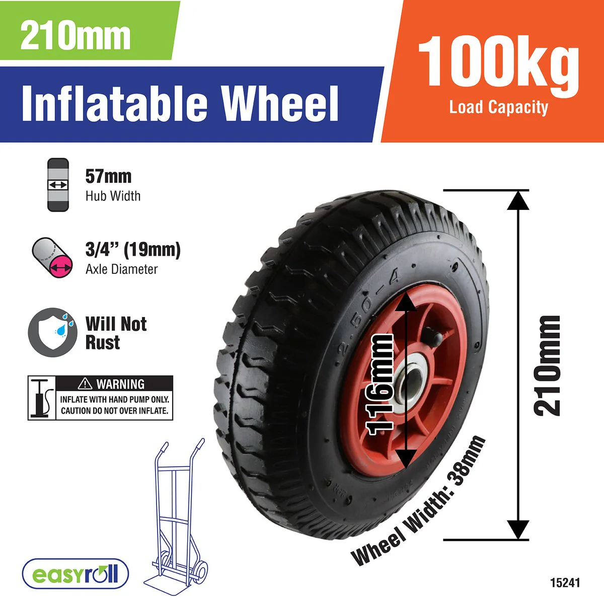 Easyroll 2.5 x 4 Nylon Trolley Wheel - 3/4'' Axle Diameter - Black - Image 2