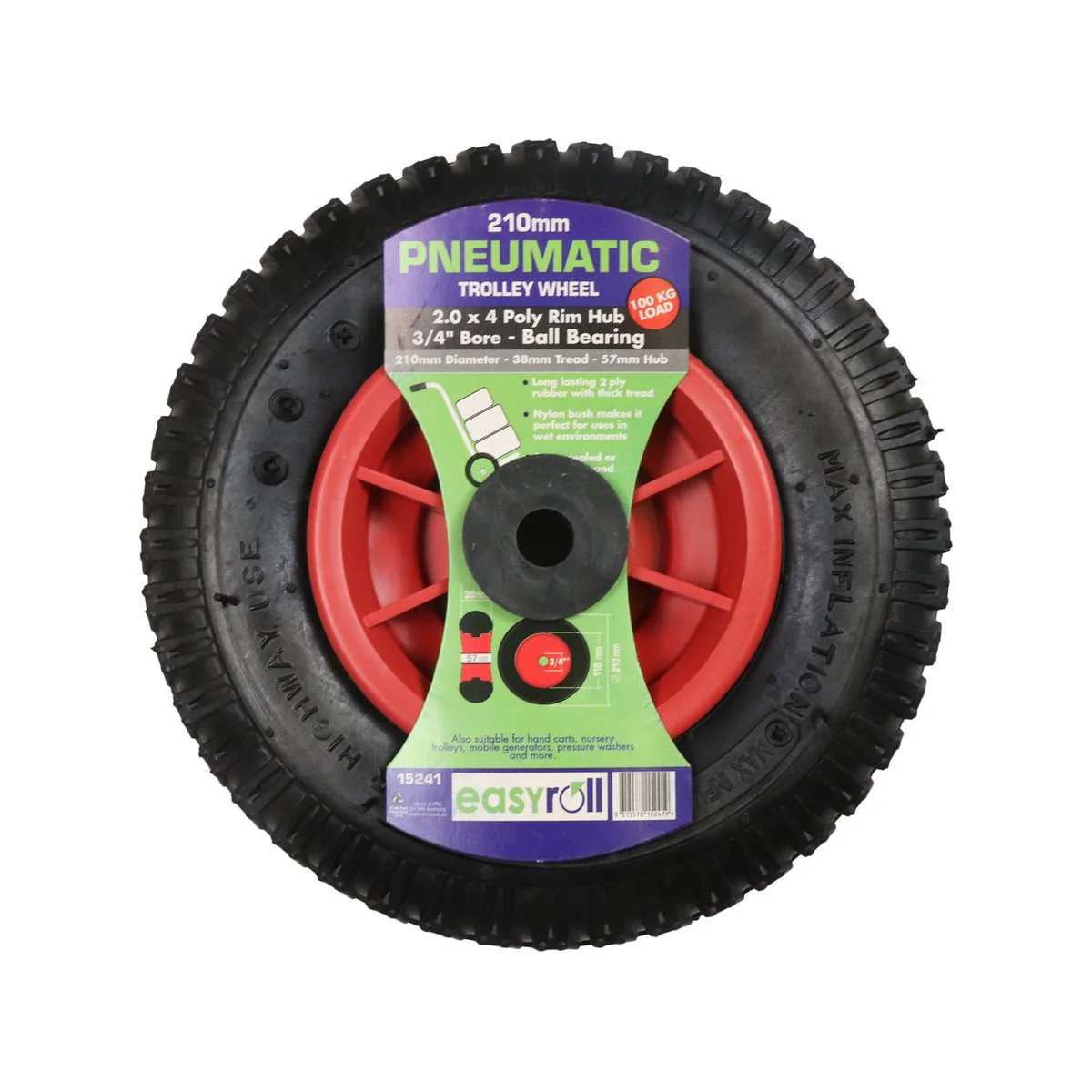 Easyroll 2.5 x 4 Nylon Trolley Wheel - 3/4'' Axle Diameter - Black - Image 3