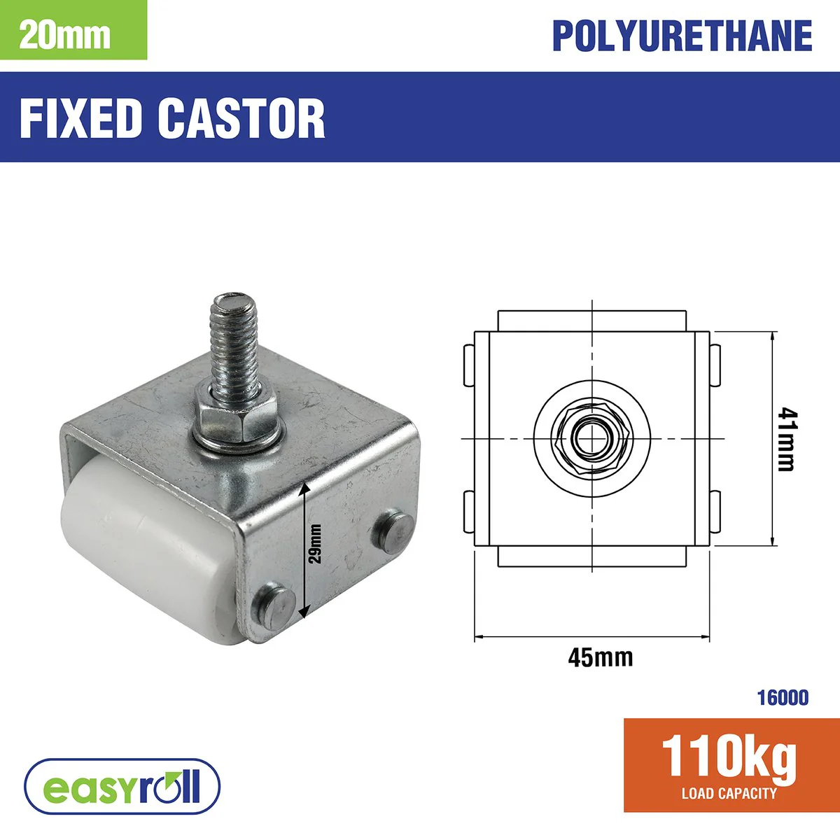 Easyroll Appliance Castor - 29mm - Polypropylene - 110kg Load Capacity - Image 2