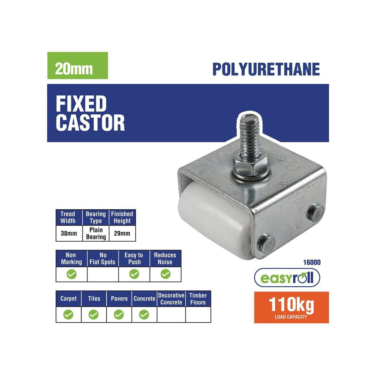 Easyroll Appliance Castor - 29mm - Polypropylene - 110kg Load Capacity - Image 3
