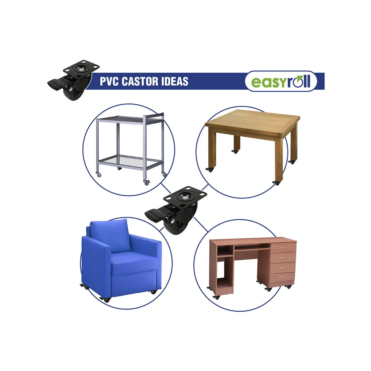 Easyroll Castor - 100mm - Black PVC - Swivel with Brake - Image 5