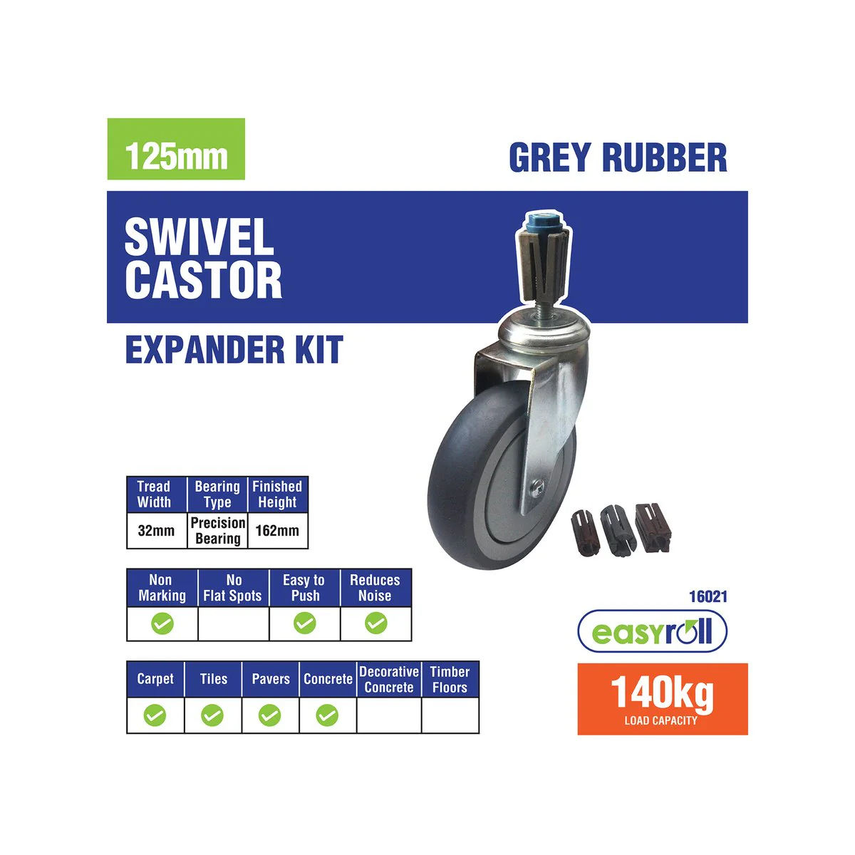 Easyroll Castor Expander Kit - 125mm - Rubber - Vibration Absorbing - Image 3