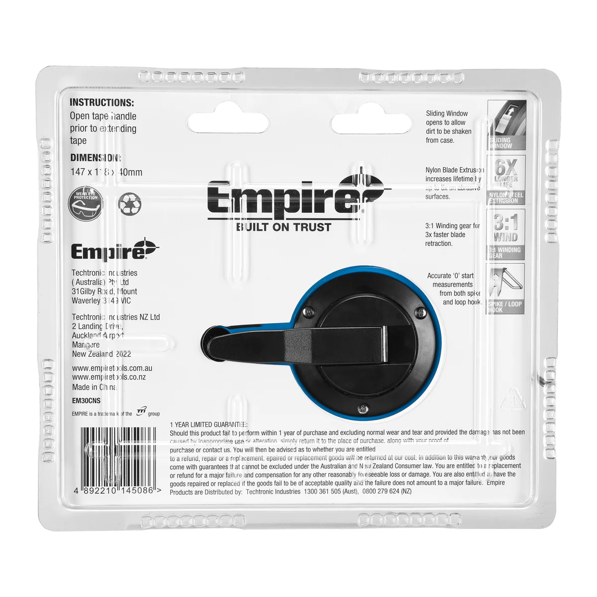 Empire 30m Closed Case Long Steel Tape Measure - Durable Steel Blade - Image 3