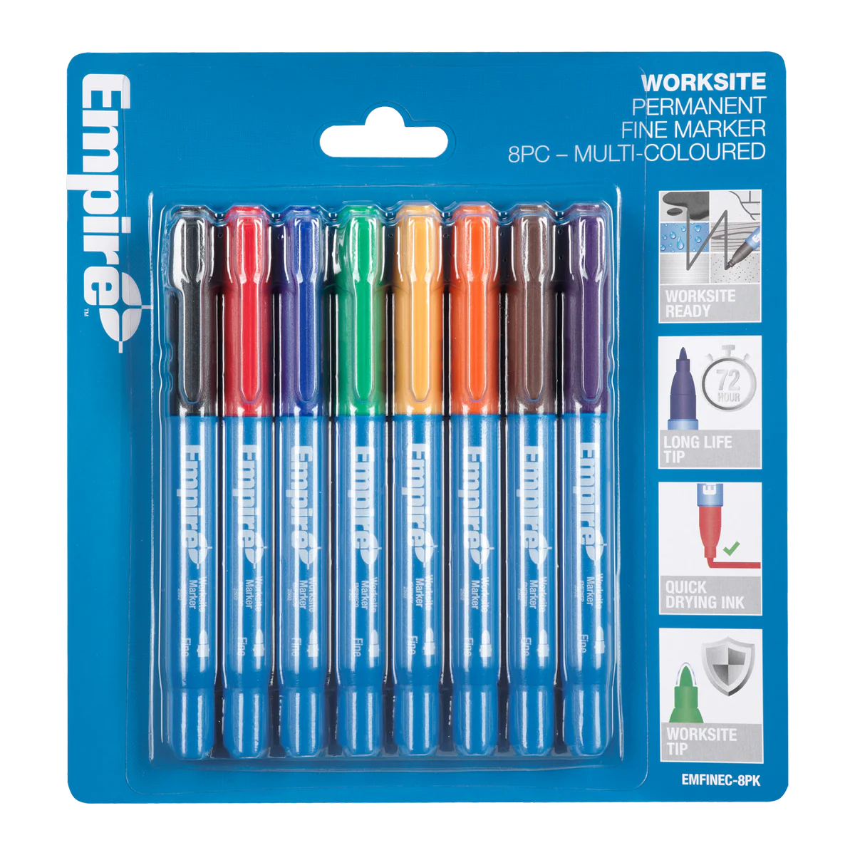 Empire 8 Piece Permanent Marker Pack - Multi Coloured - 18.8mm x 186mm - Durable Ink