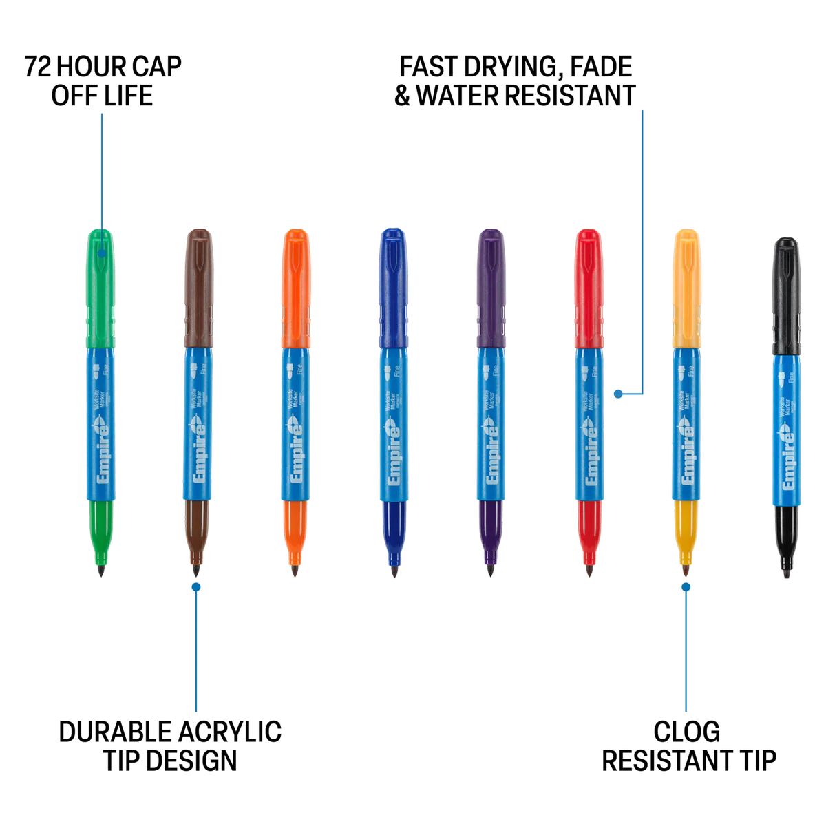 Empire 8 Piece Permanent Marker Pack - Multi Coloured - 18.8mm x 186mm - Durable Ink - Image 3