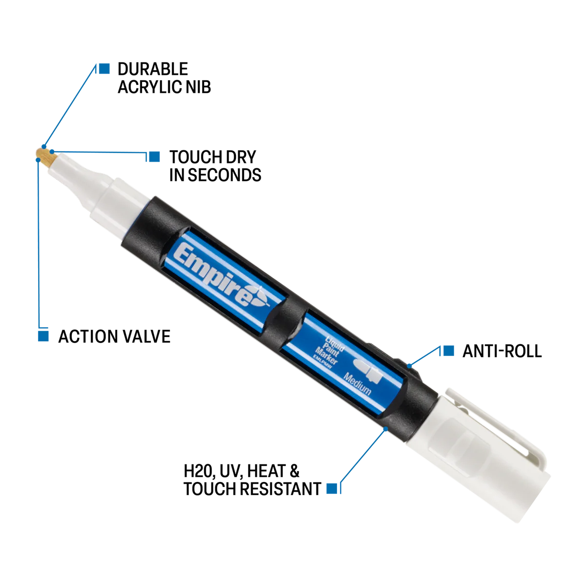 Empire White Liquid Paint Marker - 1 Pack - 21mm x 147mm - Fast-Drying Ink - Image 2