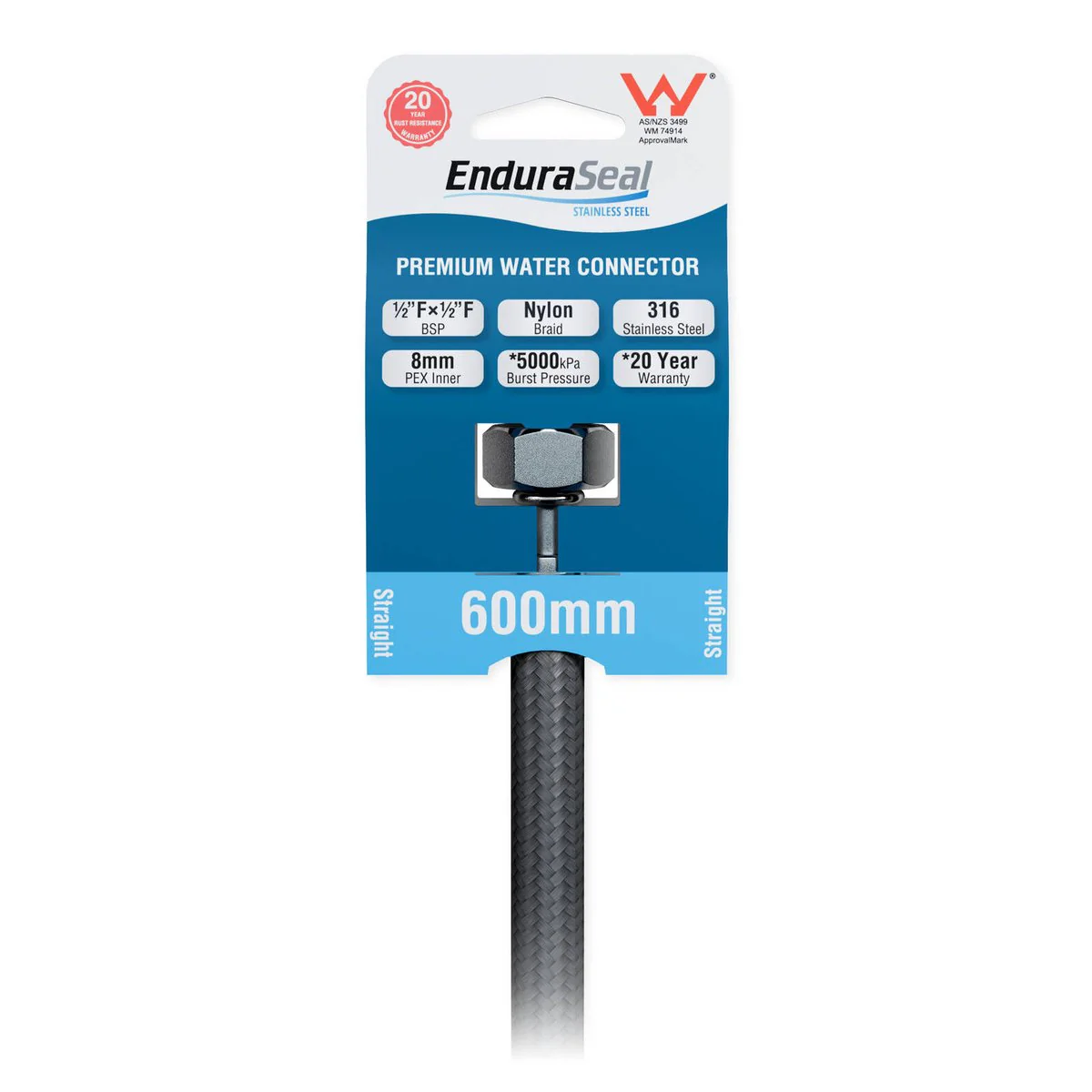 Enduraseal 600mm Silver Flexible Braided Water Connector - Durable - Rust Resistant - Image 2