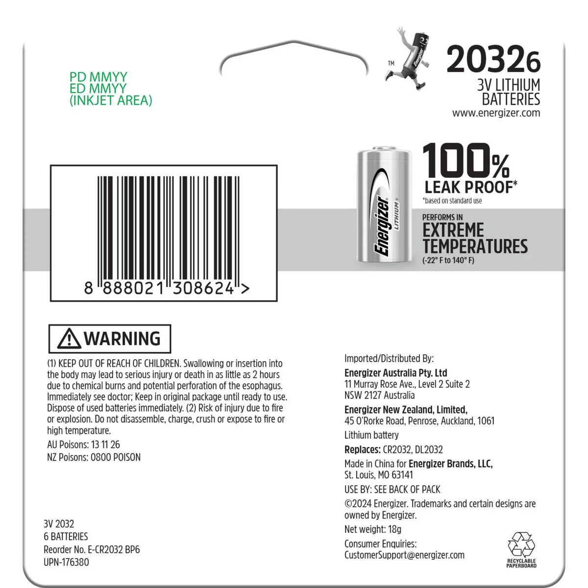 Energizer 2032 Lithium Coin Battery 6 Pack - 6 Pack - Long-lasting Power - Image 2
