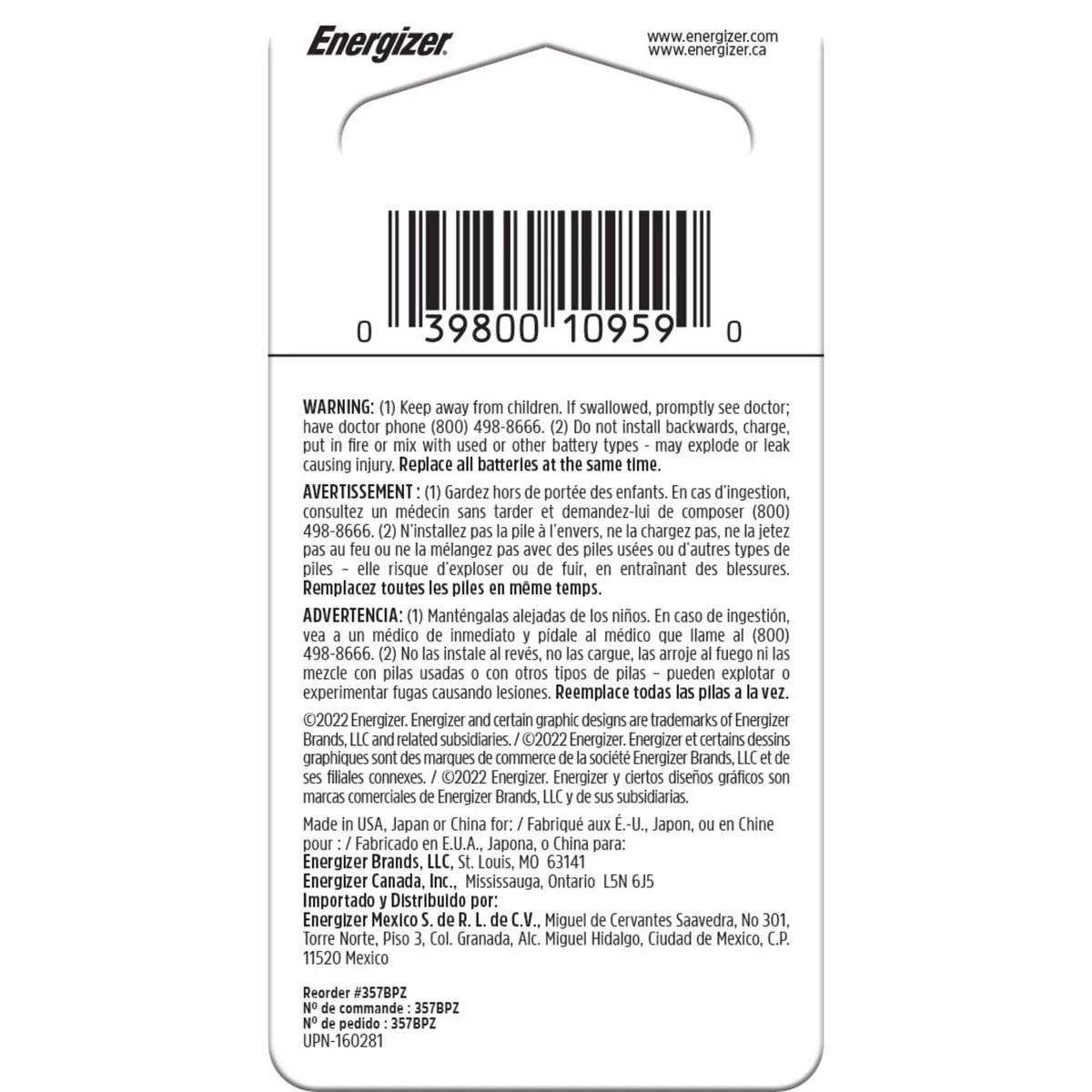 Energizer 357/303 Silver Oxide Button Battery - 1 Pack - 1.5V - Long-Lasting Power - Image 2