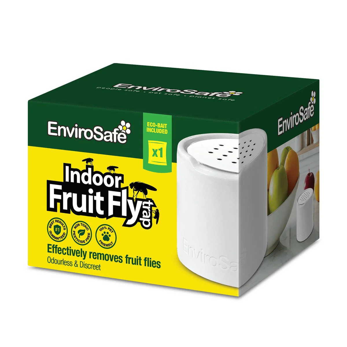 Envirosafe Indoor Fruit Fly Trap - Ceramic with Stainless Steel Lid - 100mm x 70mm - Non-Toxic Eco-Bait