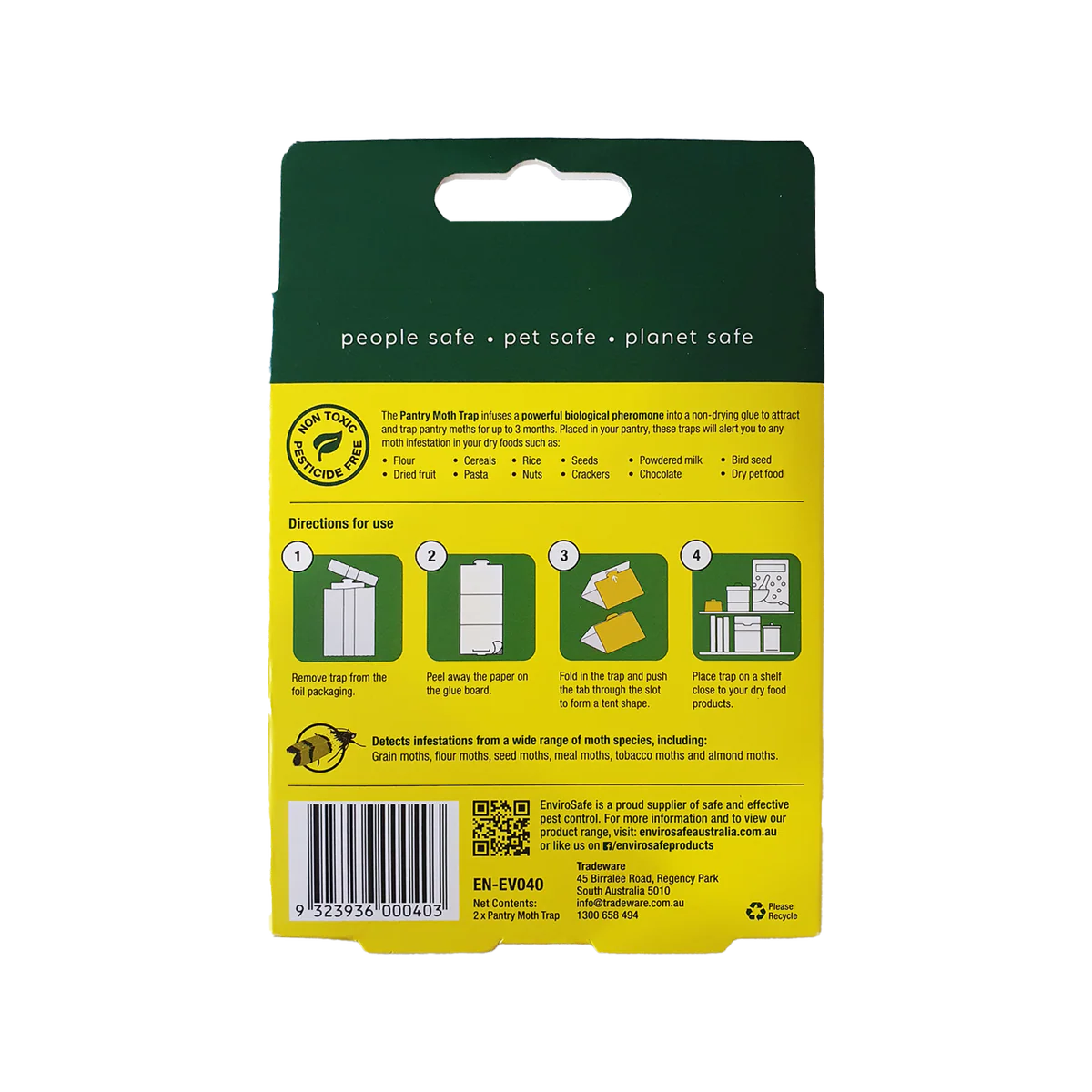 Envirosafe Pantry Moth Trap 2 Pack - 105mm x 160mm - Yellow - Detects Infestations - Image 2