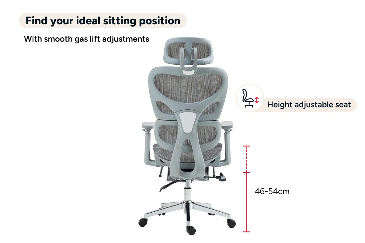 Ergolux EZ11 Ergonomic Office Chair with Adjustable Footrest - Grey - Image 8
