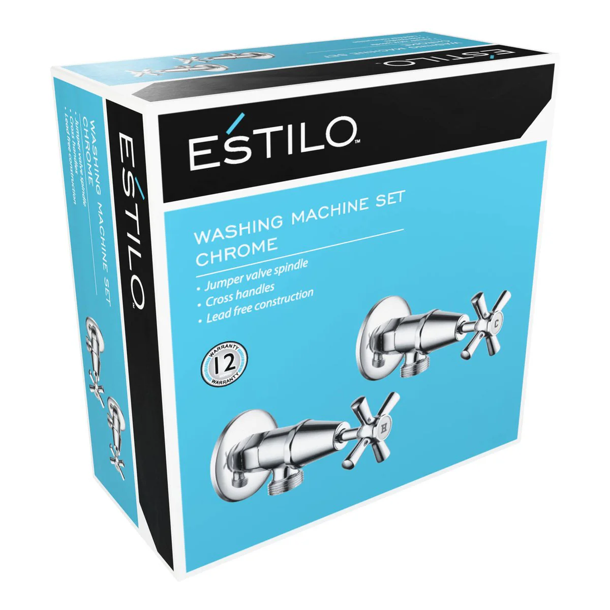Estilo Chrome Jumper Valve Cross Handle Washing Machine Set - 1245mm x 65mm x 245mm - Lead-Free Construction - Reliable Water Flow Control - Image 2